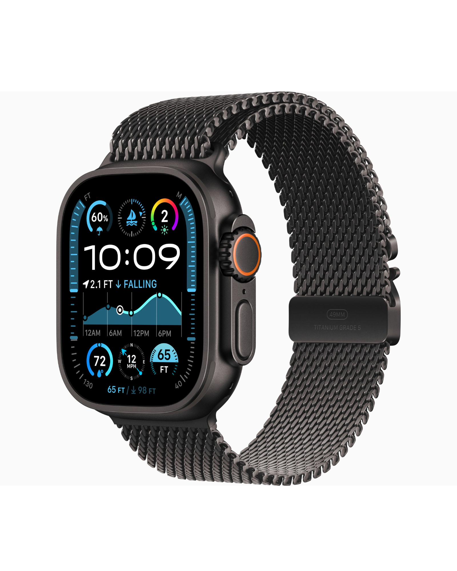 ساعة Apple Watch Ultra 2 GPS + Cellular مقاس 49 مم هيكل من التيتانيوم الأسود مع حلقة ميلانيزي من التيتانيوم الأسود ساعة Apple Watch Ultra 2 GPS + Cellular مقاس 49 مم هيكل من التيتانيوم الأسود مع حلقة ميلانيزي من التيتانيوم الأسود